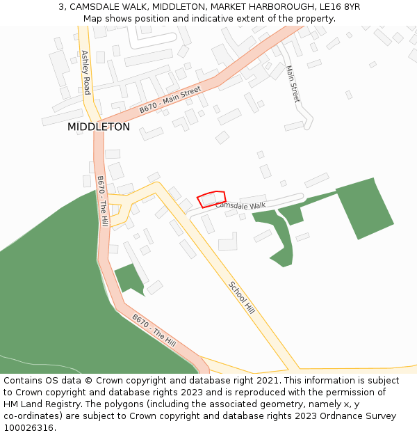3, CAMSDALE WALK, MIDDLETON, MARKET HARBOROUGH, LE16 8YR: Location map and indicative extent of plot