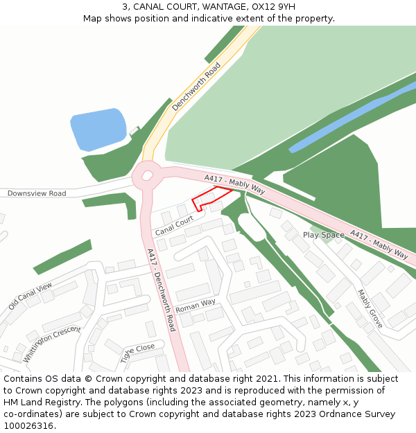 3, CANAL COURT, WANTAGE, OX12 9YH: Location map and indicative extent of plot