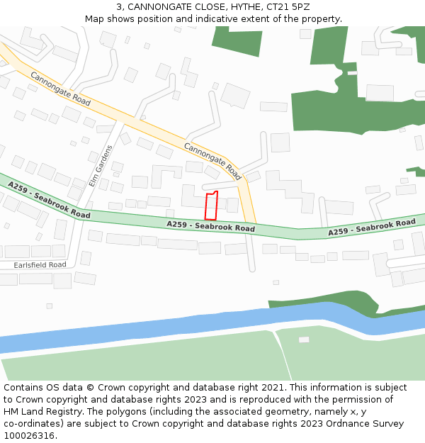 3, CANNONGATE CLOSE, HYTHE, CT21 5PZ: Location map and indicative extent of plot