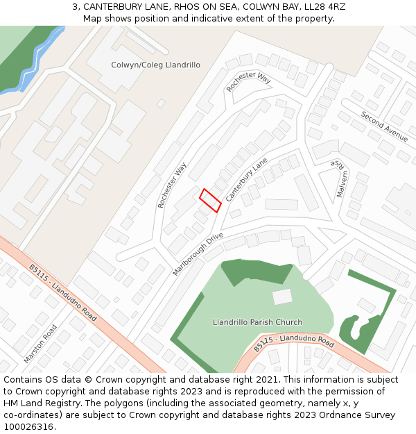 3, CANTERBURY LANE, RHOS ON SEA, COLWYN BAY, LL28 4RZ: Location map and indicative extent of plot