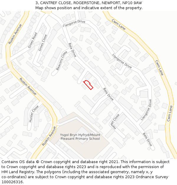 3, CANTREF CLOSE, ROGERSTONE, NEWPORT, NP10 9AW: Location map and indicative extent of plot