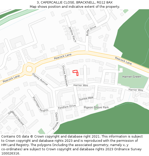 3, CAPERCAILLIE CLOSE, BRACKNELL, RG12 8AX: Location map and indicative extent of plot