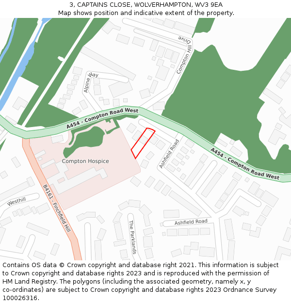 3, CAPTAINS CLOSE, WOLVERHAMPTON, WV3 9EA: Location map and indicative extent of plot