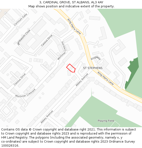 3, CARDINAL GROVE, ST ALBANS, AL3 4AY: Location map and indicative extent of plot