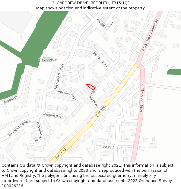 3, CARDREW DRIVE, REDRUTH, TR15 1QF: Location map and indicative extent of plot