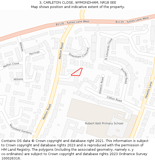3, CARLETON CLOSE, WYMONDHAM, NR18 0EE: Location map and indicative extent of plot