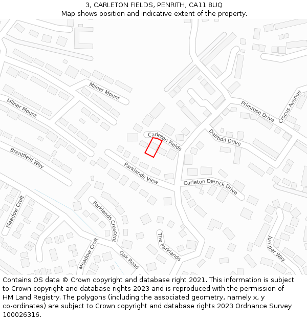 3, CARLETON FIELDS, PENRITH, CA11 8UQ: Location map and indicative extent of plot