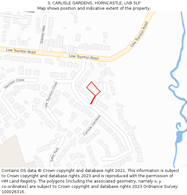 3, CARLISLE GARDENS, HORNCASTLE, LN9 5LP: Location map and indicative extent of plot