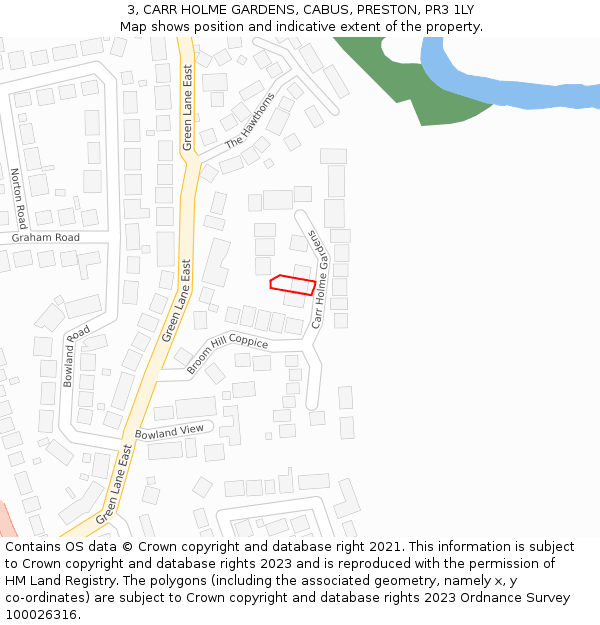 3, CARR HOLME GARDENS, CABUS, PRESTON, PR3 1LY: Location map and indicative extent of plot