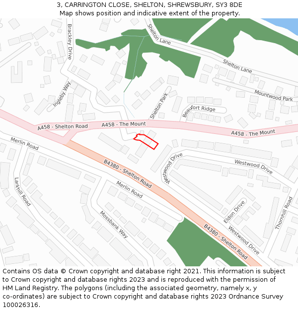 3, CARRINGTON CLOSE, SHELTON, SHREWSBURY, SY3 8DE: Location map and indicative extent of plot