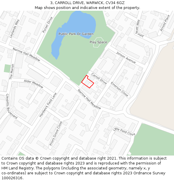 3, CARROLL DRIVE, WARWICK, CV34 6GZ: Location map and indicative extent of plot