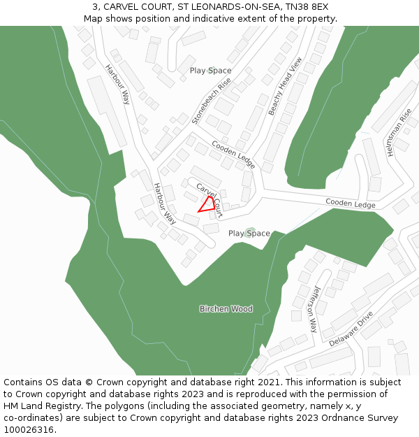 3, CARVEL COURT, ST LEONARDS-ON-SEA, TN38 8EX: Location map and indicative extent of plot