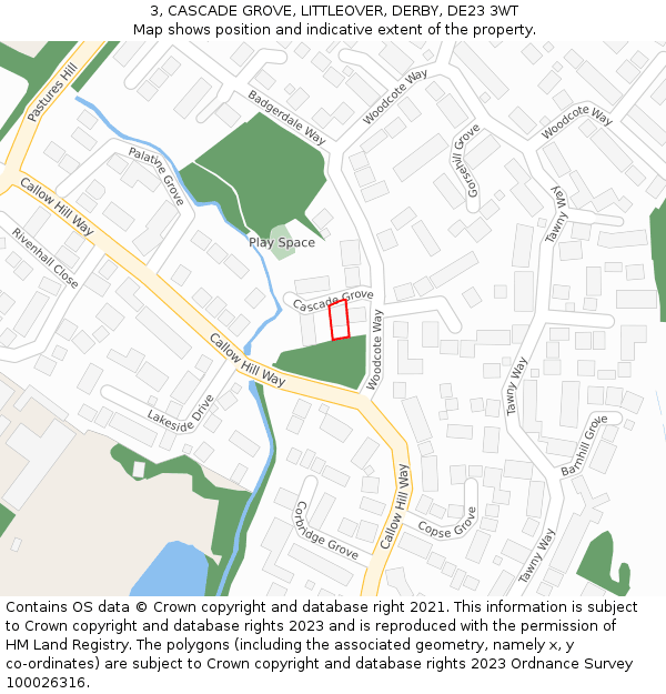 3, CASCADE GROVE, LITTLEOVER, DERBY, DE23 3WT: Location map and indicative extent of plot