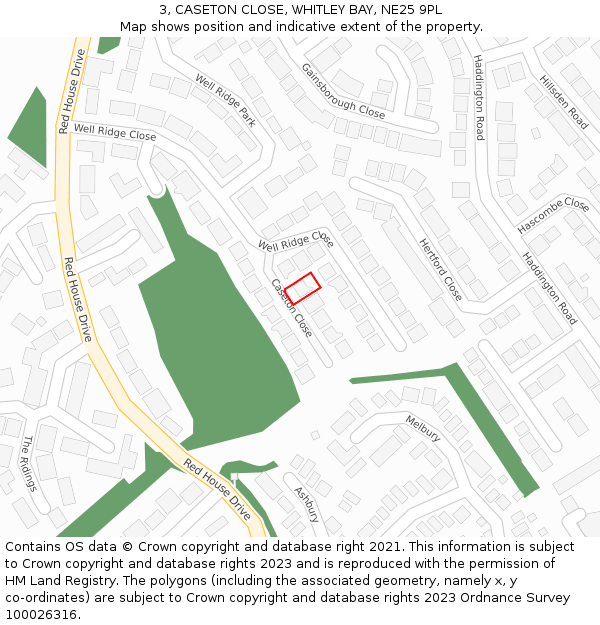3, CASETON CLOSE, WHITLEY BAY, NE25 9PL: Location map and indicative extent of plot