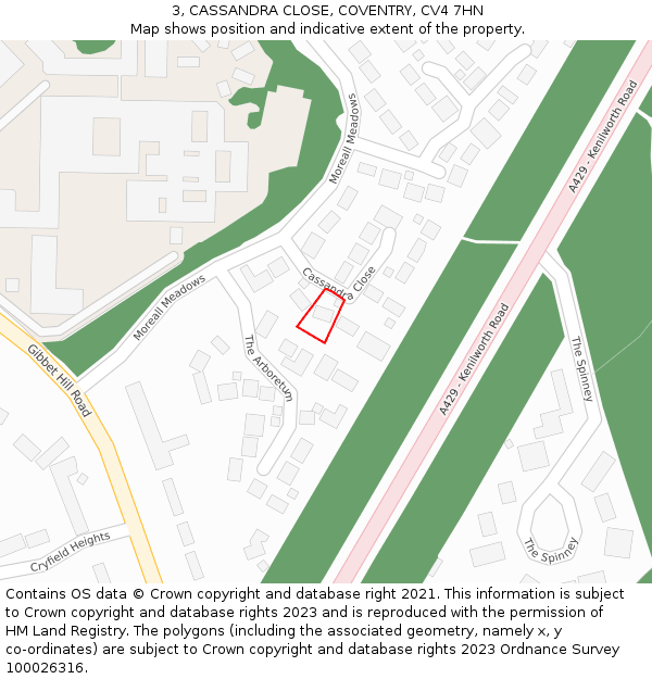 3, CASSANDRA CLOSE, COVENTRY, CV4 7HN: Location map and indicative extent of plot