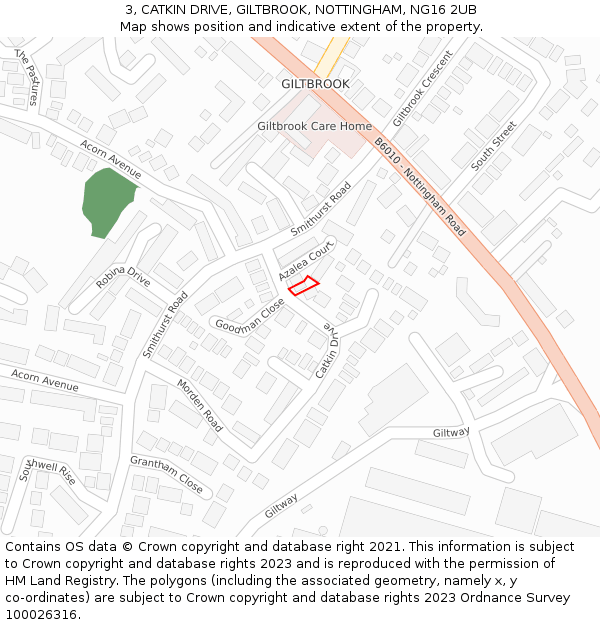 3, CATKIN DRIVE, GILTBROOK, NOTTINGHAM, NG16 2UB: Location map and indicative extent of plot