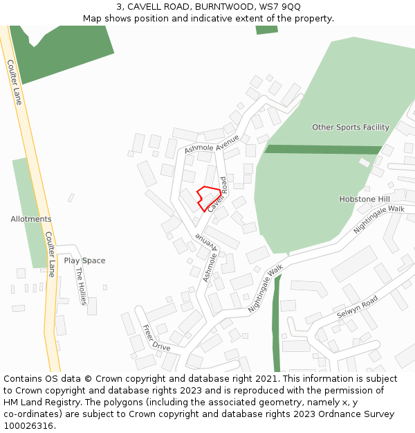 3, CAVELL ROAD, BURNTWOOD, WS7 9QQ: Location map and indicative extent of plot