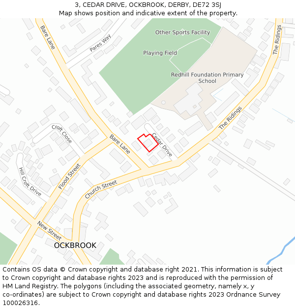 3, CEDAR DRIVE, OCKBROOK, DERBY, DE72 3SJ: Location map and indicative extent of plot