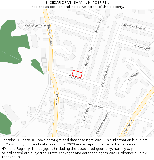 3, CEDAR DRIVE, SHANKLIN, PO37 7EN: Location map and indicative extent of plot