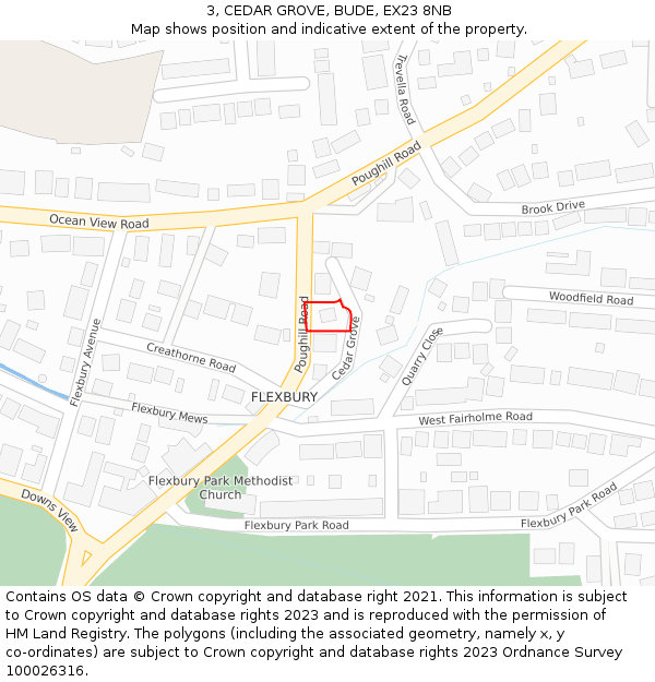 3, CEDAR GROVE, BUDE, EX23 8NB: Location map and indicative extent of plot