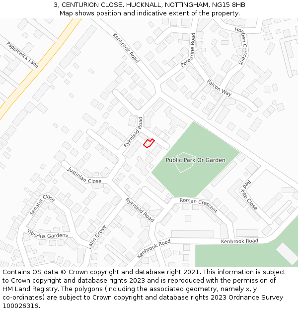 3, CENTURION CLOSE, HUCKNALL, NOTTINGHAM, NG15 8HB: Location map and indicative extent of plot