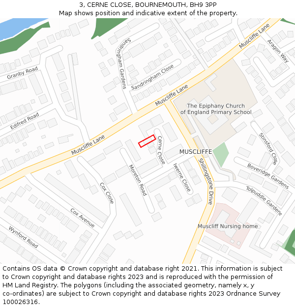 3, CERNE CLOSE, BOURNEMOUTH, BH9 3PP: Location map and indicative extent of plot
