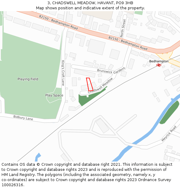 3, CHADSWELL MEADOW, HAVANT, PO9 3HB: Location map and indicative extent of plot