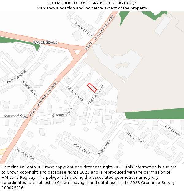 3, CHAFFINCH CLOSE, MANSFIELD, NG18 2QS: Location map and indicative extent of plot