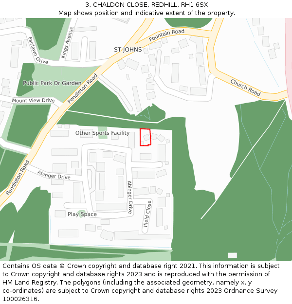 3, CHALDON CLOSE, REDHILL, RH1 6SX: Location map and indicative extent of plot