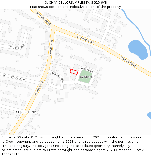 3, CHANCELLORS, ARLESEY, SG15 6YB: Location map and indicative extent of plot
