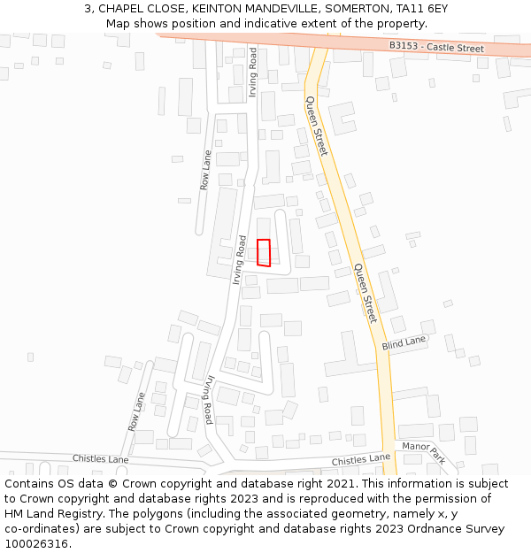 3, CHAPEL CLOSE, KEINTON MANDEVILLE, SOMERTON, TA11 6EY: Location map and indicative extent of plot