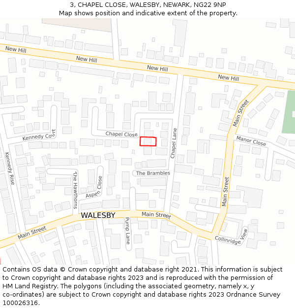3, CHAPEL CLOSE, WALESBY, NEWARK, NG22 9NP: Location map and indicative extent of plot