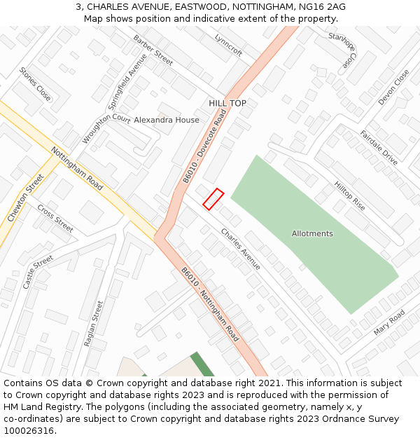 3, CHARLES AVENUE, EASTWOOD, NOTTINGHAM, NG16 2AG: Location map and indicative extent of plot
