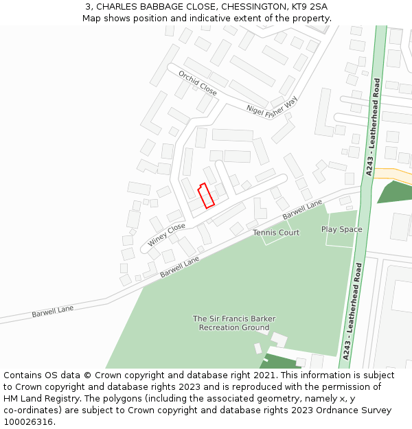 3, CHARLES BABBAGE CLOSE, CHESSINGTON, KT9 2SA: Location map and indicative extent of plot