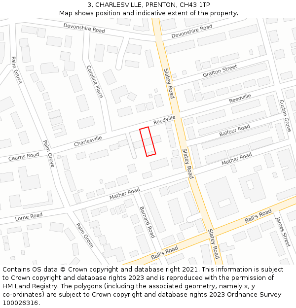 3, CHARLESVILLE, PRENTON, CH43 1TP: Location map and indicative extent of plot