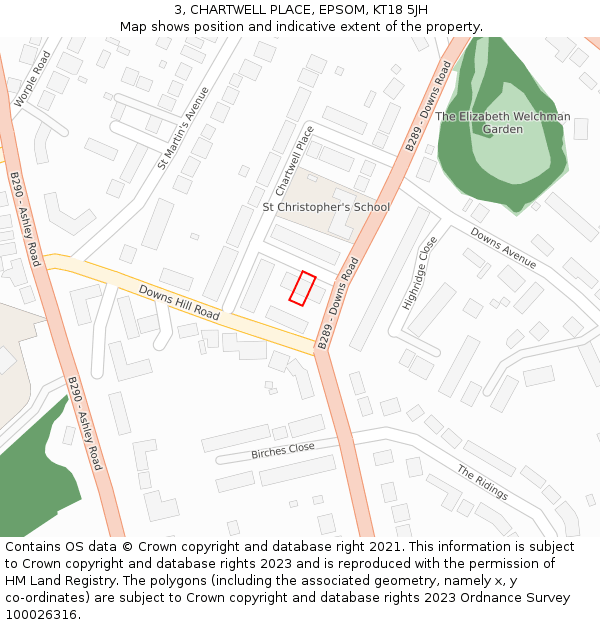 3, CHARTWELL PLACE, EPSOM, KT18 5JH: Location map and indicative extent of plot