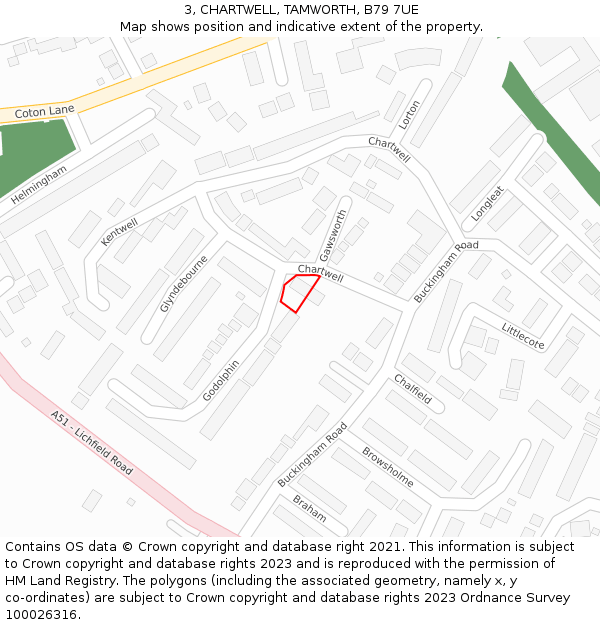 3, CHARTWELL, TAMWORTH, B79 7UE: Location map and indicative extent of plot