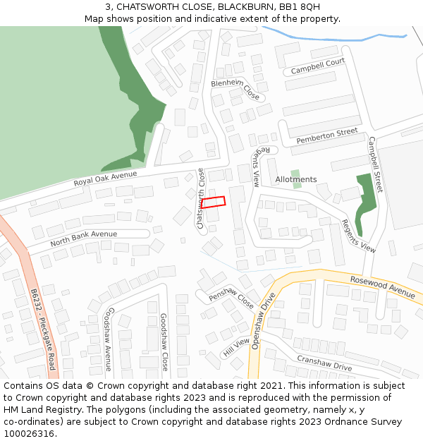 3, CHATSWORTH CLOSE, BLACKBURN, BB1 8QH: Location map and indicative extent of plot
