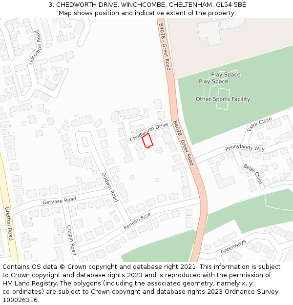 3, CHEDWORTH DRIVE, WINCHCOMBE, CHELTENHAM, GL54 5BE: Location map and indicative extent of plot