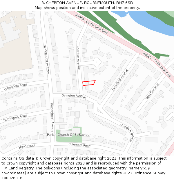 3, CHERITON AVENUE, BOURNEMOUTH, BH7 6SD: Location map and indicative extent of plot