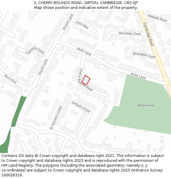 3, CHERRY BOUNDS ROAD, GIRTON, CAMBRIDGE, CB3 0JT: Location map and indicative extent of plot