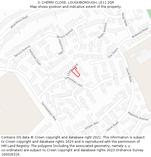 3, CHERRY CLOSE, LOUGHBOROUGH, LE11 2QR: Location map and indicative extent of plot