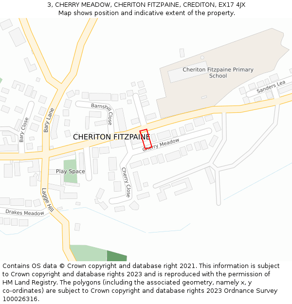 3, CHERRY MEADOW, CHERITON FITZPAINE, CREDITON, EX17 4JX: Location map and indicative extent of plot