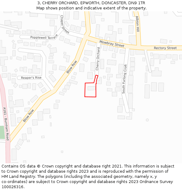 3, CHERRY ORCHARD, EPWORTH, DONCASTER, DN9 1TR: Location map and indicative extent of plot