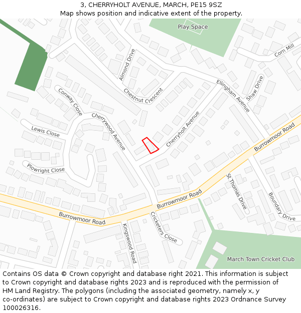 3, CHERRYHOLT AVENUE, MARCH, PE15 9SZ: Location map and indicative extent of plot