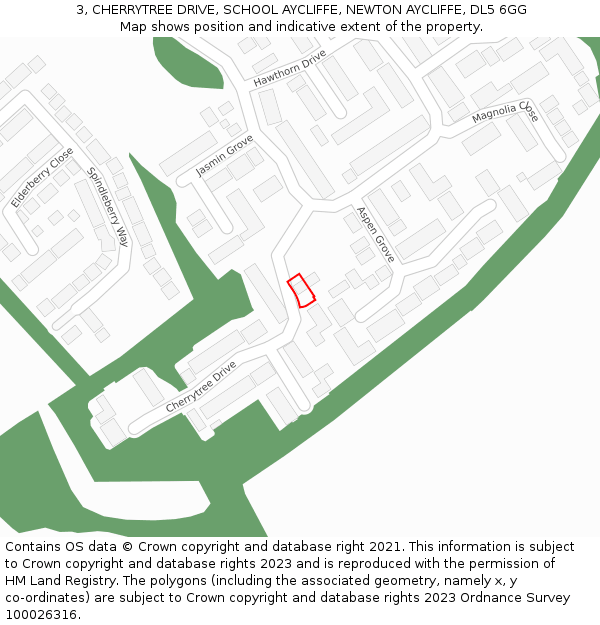 3, CHERRYTREE DRIVE, SCHOOL AYCLIFFE, NEWTON AYCLIFFE, DL5 6GG: Location map and indicative extent of plot