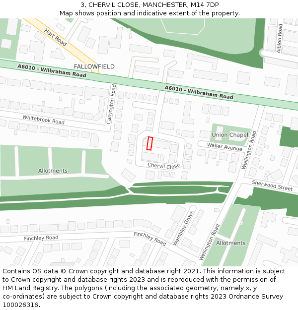 3, CHERVIL CLOSE, MANCHESTER, M14 7DP: Location map and indicative extent of plot