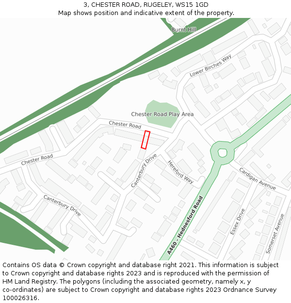 3, CHESTER ROAD, RUGELEY, WS15 1GD: Location map and indicative extent of plot