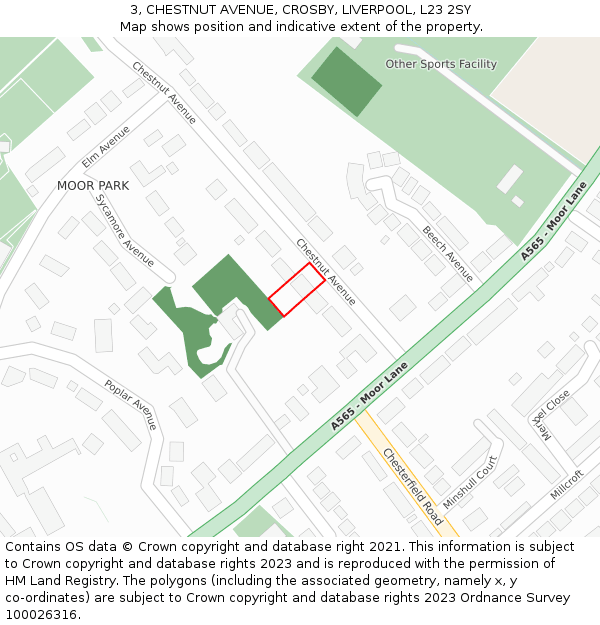 3, CHESTNUT AVENUE, CROSBY, LIVERPOOL, L23 2SY: Location map and indicative extent of plot