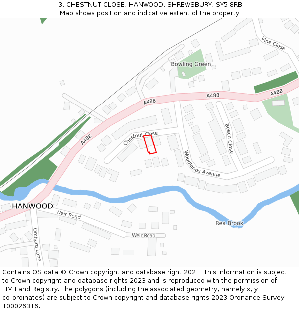 3, CHESTNUT CLOSE, HANWOOD, SHREWSBURY, SY5 8RB: Location map and indicative extent of plot
